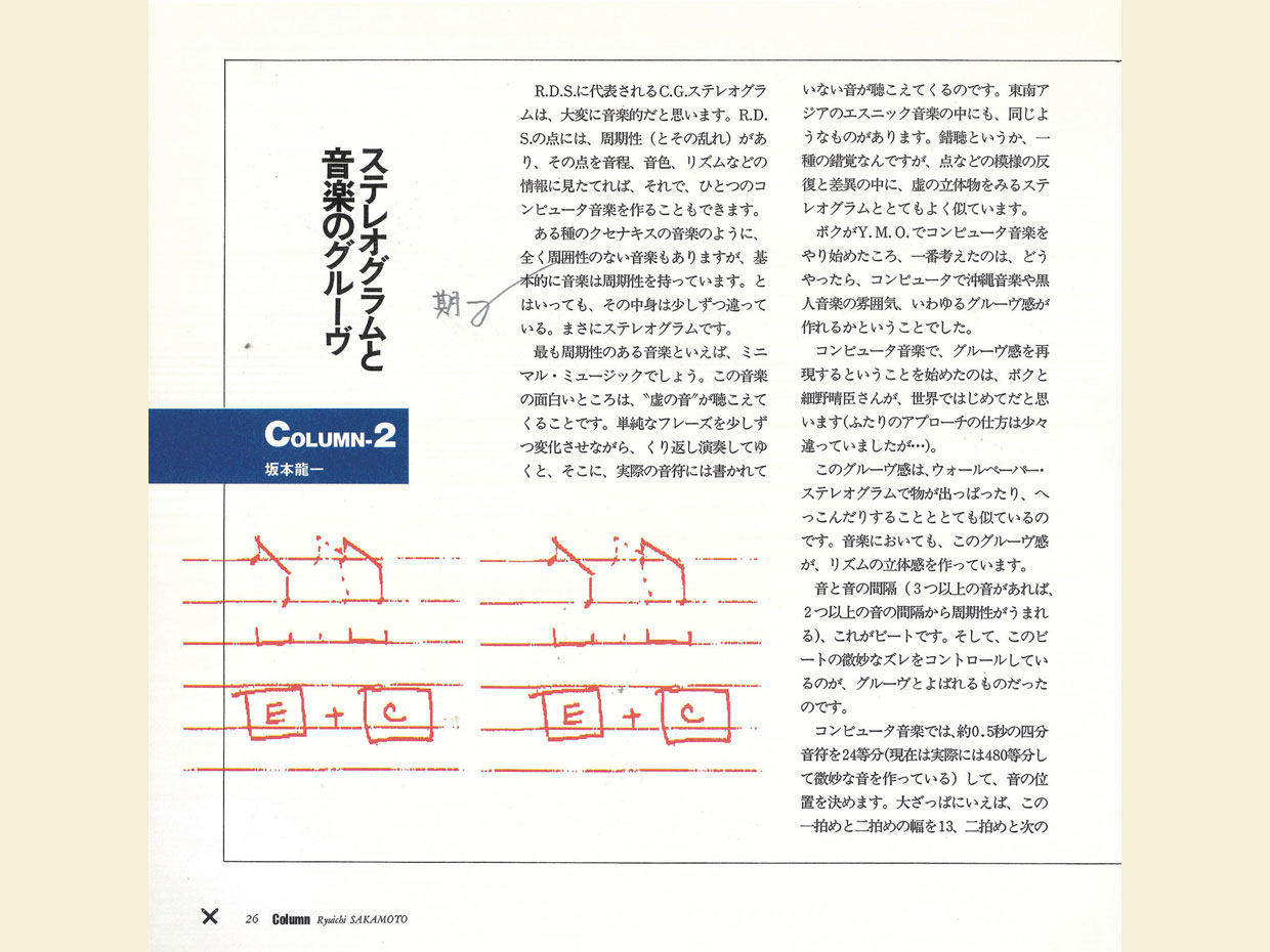 書籍『CG STEREOGRAM 2』（小学館 1993年）。坂本龍一さんはコラム「ステレオグラムと音楽のグルーヴ」を寄稿